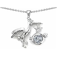 Sterling Silver Baby Stork Mother Pendant Necklace