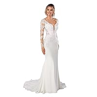 Dexinyuan Lace Mermaid Long Sleeve Wedding Dresses for Bride 2024 Boho Beach Satin Bridal Gowns