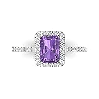 Clara Pucci 1.93 Emerald Cut Solitaire with Accent Halo Simulated Alexandrite Proposal Designer Anniversary Bridal Ring 14k White Gold