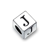 Square Cube Block Letter A-Z Alphabet Initial Charm Bead For Women For Teen .925 Sterling Silver For European Bracelet