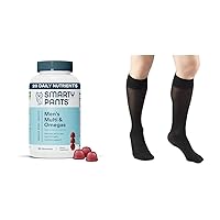 SmartyPants Men's Multivitamin Gummies with Omega 3 Fish Oil (EPA/DHA) & Truform Women's 8-15 mmHg Knee High Compression Stockings, Black, Medium