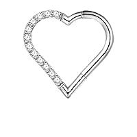 316L Stainless Steel Heart Cartilage Conch Daith Rook Tragus Helix Earrings Cubic Zirconia Hoop Hinged Segment Septum Clicker Ring Nose Rings Hoop Piercing Jewelry