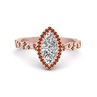 Choose Your Gemstone Twisted Marquise Diamond CZ Halo Ring Rose Gold Plated Marquise Shape Halo Engagement Rings Matching Jewelry Wedding Jewelry Easy to Wear Gifts US Size 4 to 12