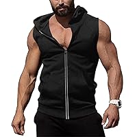 COOFANDY Men's Workout Hooded Tank Tops Zip Up Bodybuilding Fitness Muscle T Shirt Sleeveless Gym Hoodie