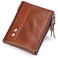 Wallet for Men Men's Leather Wallet Jejune Hand Bag Top Layer Leather Forked Zipper Wallet Multi-function Coin Purse (Color : Brown, Size : S)