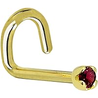 Body Candy Solid 18k Yellow Gold 1.5mm (0.015 cttw) Genuine Red Diamond Left Nose Stud Screw 18 Gauge 1/4