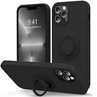 Compatible with iPhone 13 Pro Max Case 6.7inch with Ring Kickstand | Liquid Silicone | Microfiber Linner |Anti-Scratch Full-Body Shockproof Protective Case for iPhone 13 Pro Max Women Girl-Black