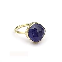 Single Stone Gold Plated Gemstone Ring | Blue Tanzanite Cushion Shape Ring | Handmade Adjustable Ring | Gift For Her Jewelry 1094 10F
