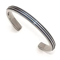 7.00mm Edward Mirell Titanium Polished Triple Groove Blue Anodized Cuff Bracelet Jewelry Gifts for Women