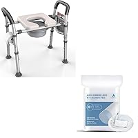 Bedside Commode for Seniors - with Adjustable Bars & Commode Liners with Absorbent Pads