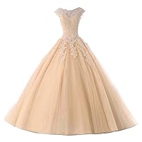 Ball Gown Quinceanera Dresses Lace Appliques Tulle Long Prom Party Gowns Sweet 16 Formal Dress BL01
