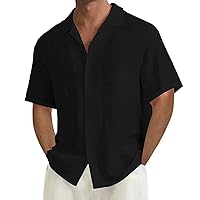 Mens Linen Shirts Relaxed Fit Short-Sleeve Button-Down Hawaii Beach Shirts Summer Wedding Tropical Holiday Shirts