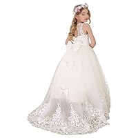 Bow Dream Flower Girl Dress Princess Long Girls Pageant Dresses Kids Prom Puffy Tulle Ball Gown