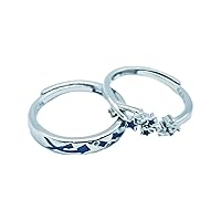 Blue Glow Star Promise Matching Rings for Couples Rings for Him and Her Set Friends Silver Diamond Wedding Cute Adjustable Dainty