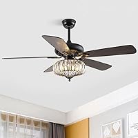 American Retro 5 Leaf Low Profile Ceiling Fan 42in/52in Dining Room Bedroom Remote Control Lighting LED Ceiling Fan Lamp, for Living Room