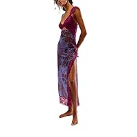 Women Lace Patchwork Floral Maxi Dress Y2k Spaghetti Strap Mesh Backless Split Bodycon Long Dress Clubwear