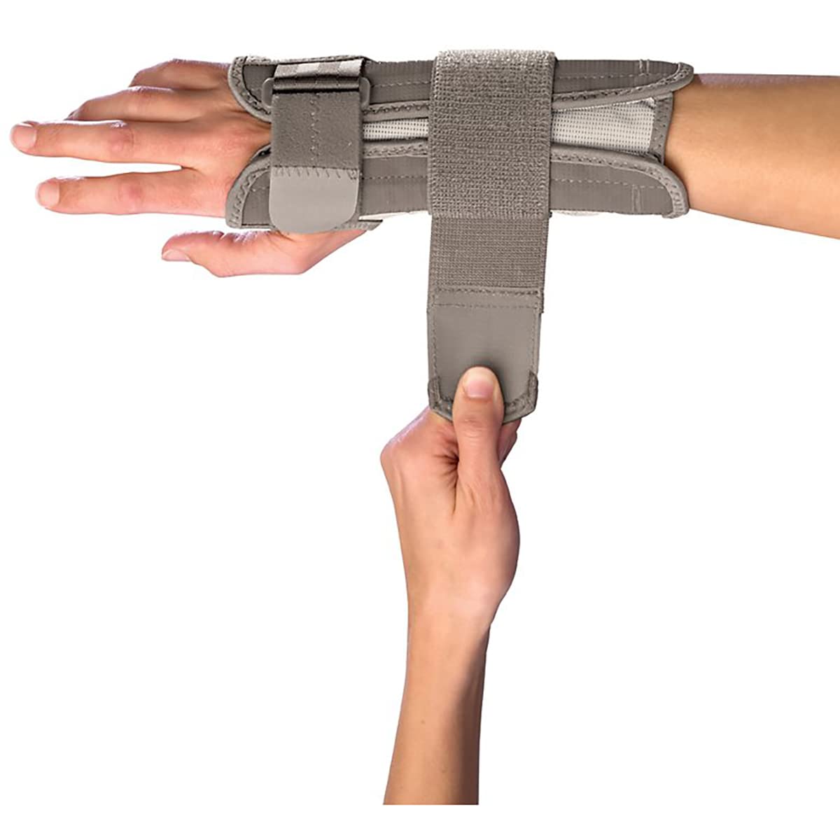 Mueller Sports Medicine Reversible Wrist Stabilizer with Splint for Men and Women - Compression Wrist Support for Carpal Tunnel, Arthritis, Tendinitis Relief, Taupe, Small/Medium
