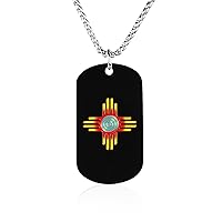 Zia Sun - Zia Pueblo - New Mexico Memorial Necklace Titanium Steel Rectangle Tag Chain Pendant Jewelry Gift