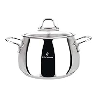 Venus Stainless Steel Deep Stock Pot with Glass Lid Soup Pot Deep Casserole Cooking Pot Suitable for Induction Stove Cookware (4-qt. (3.8 L))