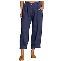 Womens Linen Pants Pants for Women Loose Fit High Cut Straight Leg Basic Long Leg Summer Fall Pants 2024 Y2K