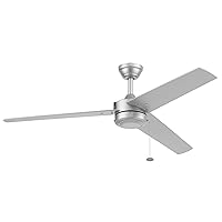 Prominence Home Tenant, 52 Inch Contemporary Indoor Outdoor LED Ceiling Fan, No Light, Pull Chain, Dual Mounting Options, 3 Dual Finish Blades, Reversible Airflow - 51867-01 (Matte Nickel),Silver