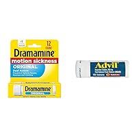 Dramamine Original Motion Sickness Relief Travel Vial 12 Count and Advil Pain Reliever Fever Reducer Ibuprofen 200mg Coated Tablets 10 Count