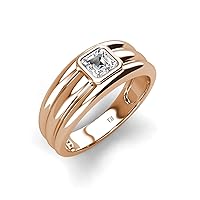 Asscher GIA Certified Natural Diamond 3/4 ctw High Polished Solitaire Men Wedding Band 14K Rose Gold-10.5