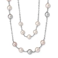 925 Sterling Silver Rhd plt 2 Row 7 8 and 8 9mm Wht Pnk Prpl Fwc Pearl Necklace 20 Inch Jewelry for Women