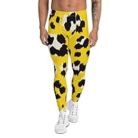 Men’s Leggings Workout Gym Pants Track Running Tights Yoga Bright Sunny Yellow Leopard Print