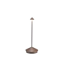 Zafferano Pina Pro LED Table Lamp (Color: Rust) in Aluminum, IP54 Protection, Indoor/Outdoor use, Contact Charging Base, 11”, USA Plug