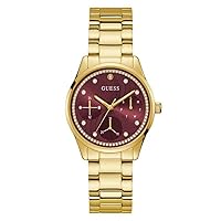 GUESS Women's 36mm Watch - Gold Tone Bracelet Red Dial Gold Tone Case