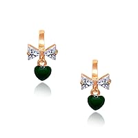 1.60Ct Heart Cut Green Emerald Bow Hanging Heart Stud Earrings 14k Rose Gold Over