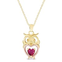 AFFY Cute Owl Heart Shape Charm Pendant in 14k Yellow Gold Over Sterling Silver
