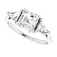 1.00 CT Asscher Colorless Moissanite Engagement Ring, Wedding Bridal Ring Set, Eternity Sterling Silver Solid Diamond Solitaire 4-Prong Anniversary Promise Ring for Her