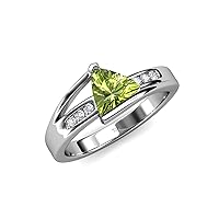 Trillion Cut Peridot & Diamond 1 3/8 ctw Women Engagement Ring 10K Gold