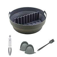 HAPPY COOKHAUS air fryer liners reusable 8.5 inches Accessories kit for air fryer silicone liners BPA free air fryer liners silicone kit 1 pot divider, mitts, 1 food tong and 1 oil brush easy to clean