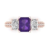 Clara Pucci 4.23ct Emerald Round Cut Solitaire 3 stone With Accent Natural Amethyst gemstone designer Modern Ring 14k Rose Gold