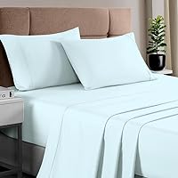 Pizuna Cotton Queen Bed Sheets Set Baby Blue, 400 Thread Count 100% Long Staple Combed Cotton Sateen Weave Cooling Sheet & Pillowcase Set, Deep Pocket Sheets fits 15 inch (Queen Sheet Set - 4PC)