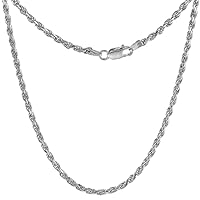 2.2mm Sterling Silver Rope Chain Necklaces & Bracelets for Women Diamond cut Nickel Free Italy 7-30 inch