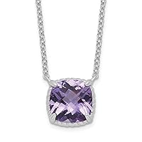 Sterling Silver Cable Square Amethyst with 2 in ext. Necklace 16 Inches x 9 mm