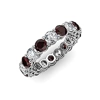 Red Garnet and Lab Grown Diamond 3 7/8 ctw Womens Eternity Ring Stackable 14K Gold