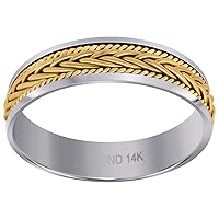 14k Two tone Gold Mens Hand Braided Wedding Band Comfort Fit 6mm Jewelry Gifts for Men - Ring Size Options: 10 11 12 13 14