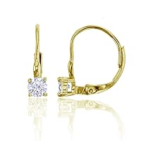 14K Gold Plated Sterling Silver Yellow, White or Rose Gold | Hypoallergenic 925 Sterling Silver | 4mm Round Cut | Simulated Diamond | AAA Solitaire Cubic Zirconia Leverback Earrings