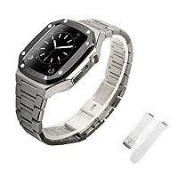 45mm 42mm Stainless Steel Band Case Set for Apple Watch 40 44mm Rubber Strap for iWatch Series 7 6 SE 5 4 3 2 1 Modification Kit (Color : Black Silver-W, Size : 42mm)