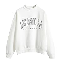 Autumn Winter O Neck Los Angeles Print Sweatshirt for Women Lightweight Fleece Daily Top Long Sleeve Loose Fit Pullover