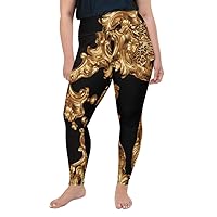Plus Size Leggings for Women Girls Black Gold Baroque Yoga Pants