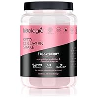 Keto Collagen Shake (Strawberry) - with Coconut Oil, Probiotics, Grass Fed Hydrolyzed Collagen Peptides Type I & III, Digestive Enzymes, Low Carb, Gluten Free,1.49lbs.