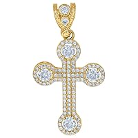 10k Yellow Gold Mens CZ Cubic Zirconia Simulated Diamond Cross Religious Charm Pendant Necklace Jewelry for Men