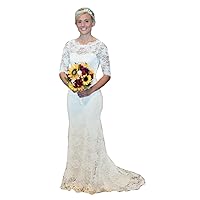 Elegant Boho Key Hole Bridal Ball Gowns with Train Lace Mermaid Wedding Dresses for Bride 2022 Long