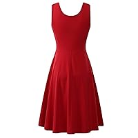 Women's Bohemian Casual Summer Sleeveless Knee Length Solid Color Beach Flowy Round Neck Trendy Dress Swing